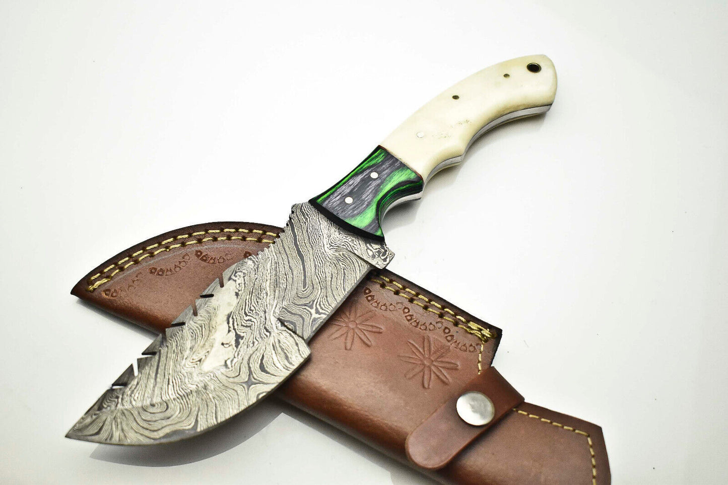 10.0" Handmade Damascus Steel Tracker Knife | Camel Bone Handle