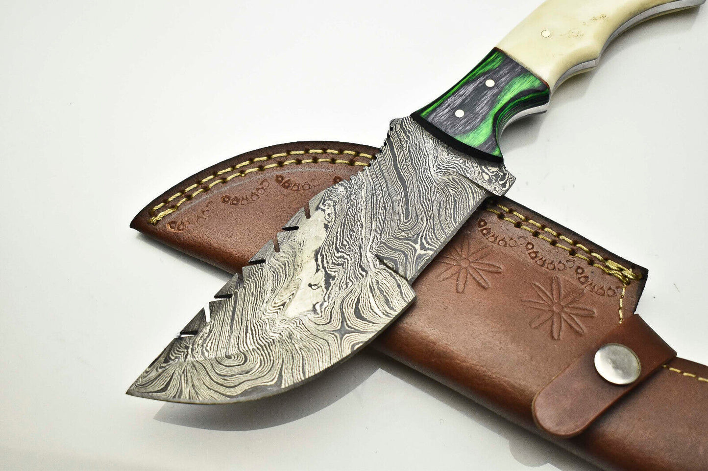 10.0" Handmade Damascus Steel Tracker Knife | Camel Bone Handle