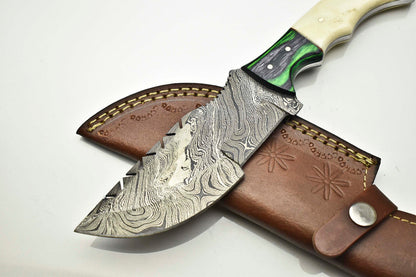 10.0" Handmade Damascus Steel Tracker Knife | Camel Bone Handle