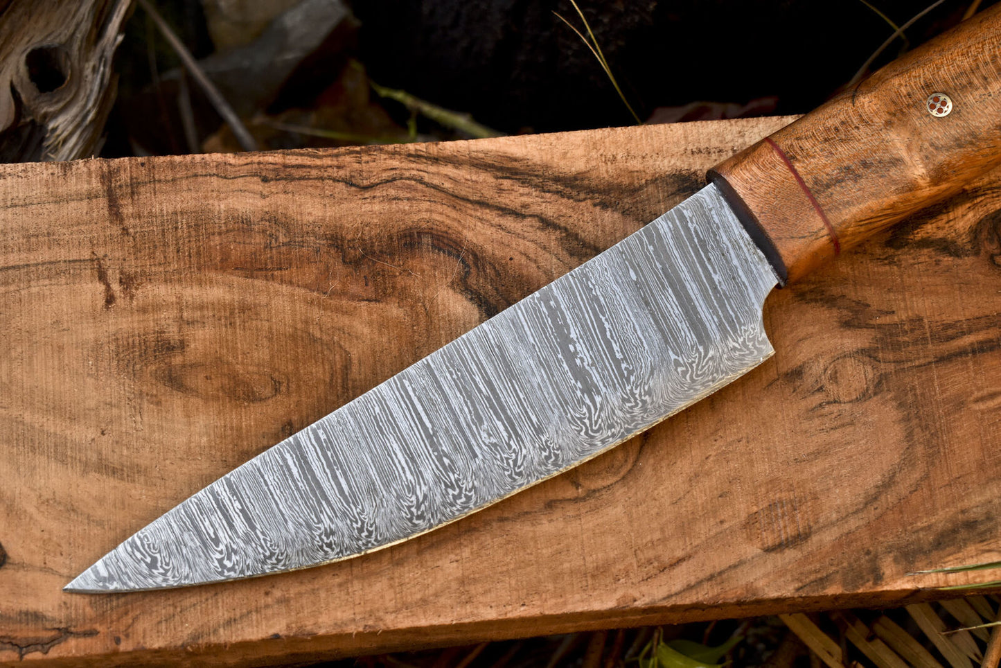 Hand Forged Chef Knife Fire Damascus Walnut Wood Tactical Unique