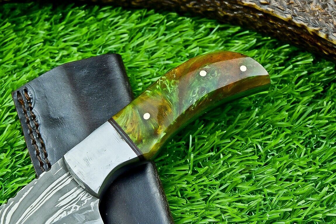 7.5" Custom Handmade Damascus Bowie Knife – Resin Handle | Compact Full Tang