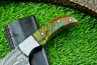 7.5" Custom Handmade Damascus Bowie Knife – Resin Handle | Compact Full Tang