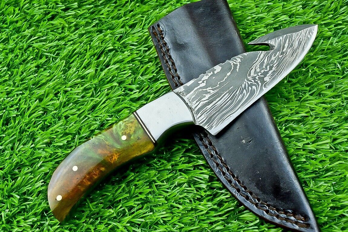 7.5" Custom Handmade Damascus Bowie Knife – Resin Handle | Compact Full Tang