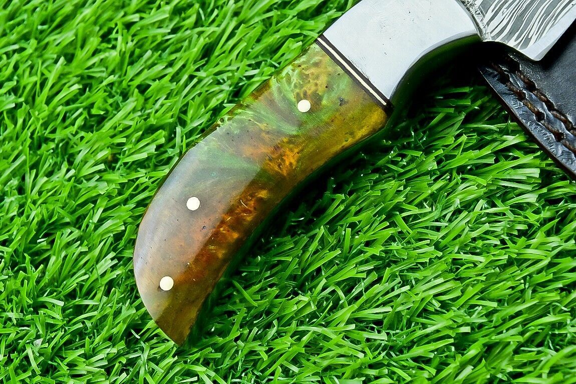 7.5" Custom Handmade Damascus Bowie Knife – Resin Handle | Compact Full Tang
