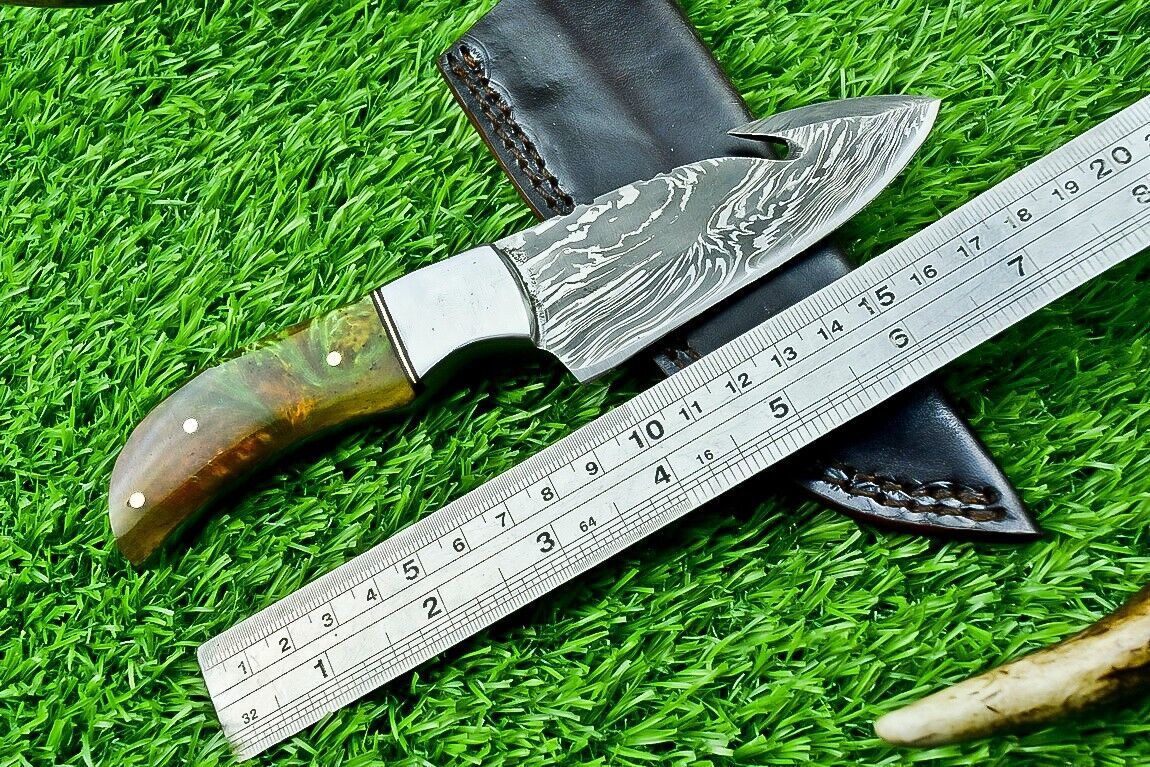 7.5" Custom Handmade Damascus Bowie Knife – Resin Handle | Compact Full Tang