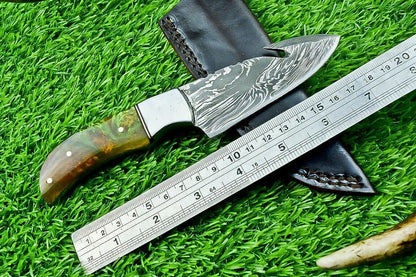 7.5" Custom Handmade Damascus Bowie Knife – Resin Handle | Compact Full Tang