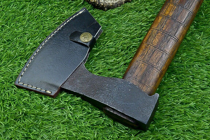 14.5 Inch Handmade Carbon Steel Viking Tomahawk Axe with Natural Wood Handle and Sheath