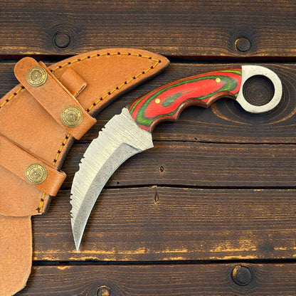 7.25" Damascus Karambit Damascus Steel Karambit Best Hunting Knife With Wood Handle