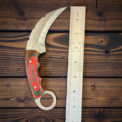 7.25" Damascus Karambit Damascus Steel Karambit Best Hunting Knife With Wood Handle