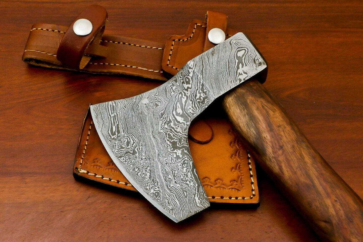 Handmade Damascus Tomahawk Axe with Walnut Wood Handle – 16.5 Inch