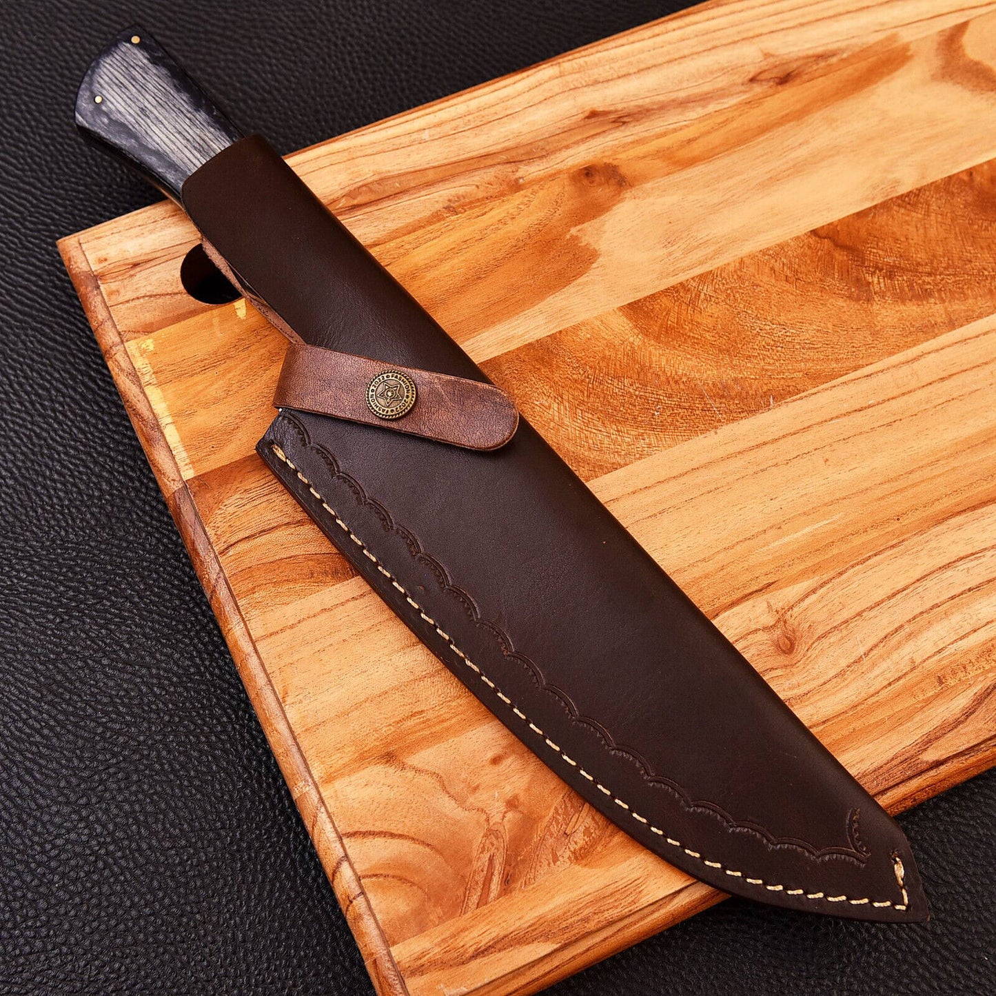 Custom Handmade Forged Damascus Steel Chef Kitchen Knife with Black Wood Handle