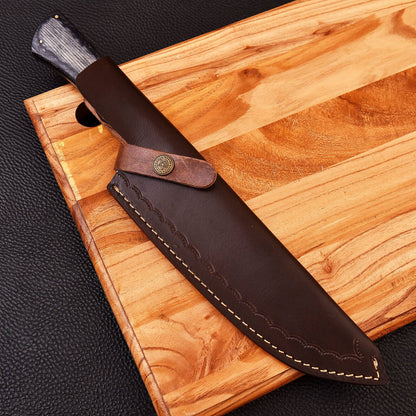 Custom Handmade Forged Damascus Steel Chef Kitchen Knife with Black Wood Handle