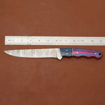 Hand-Forged Damascus Steel Chef Fillet Knife | Custom Kitchen Knife with Wood Handle