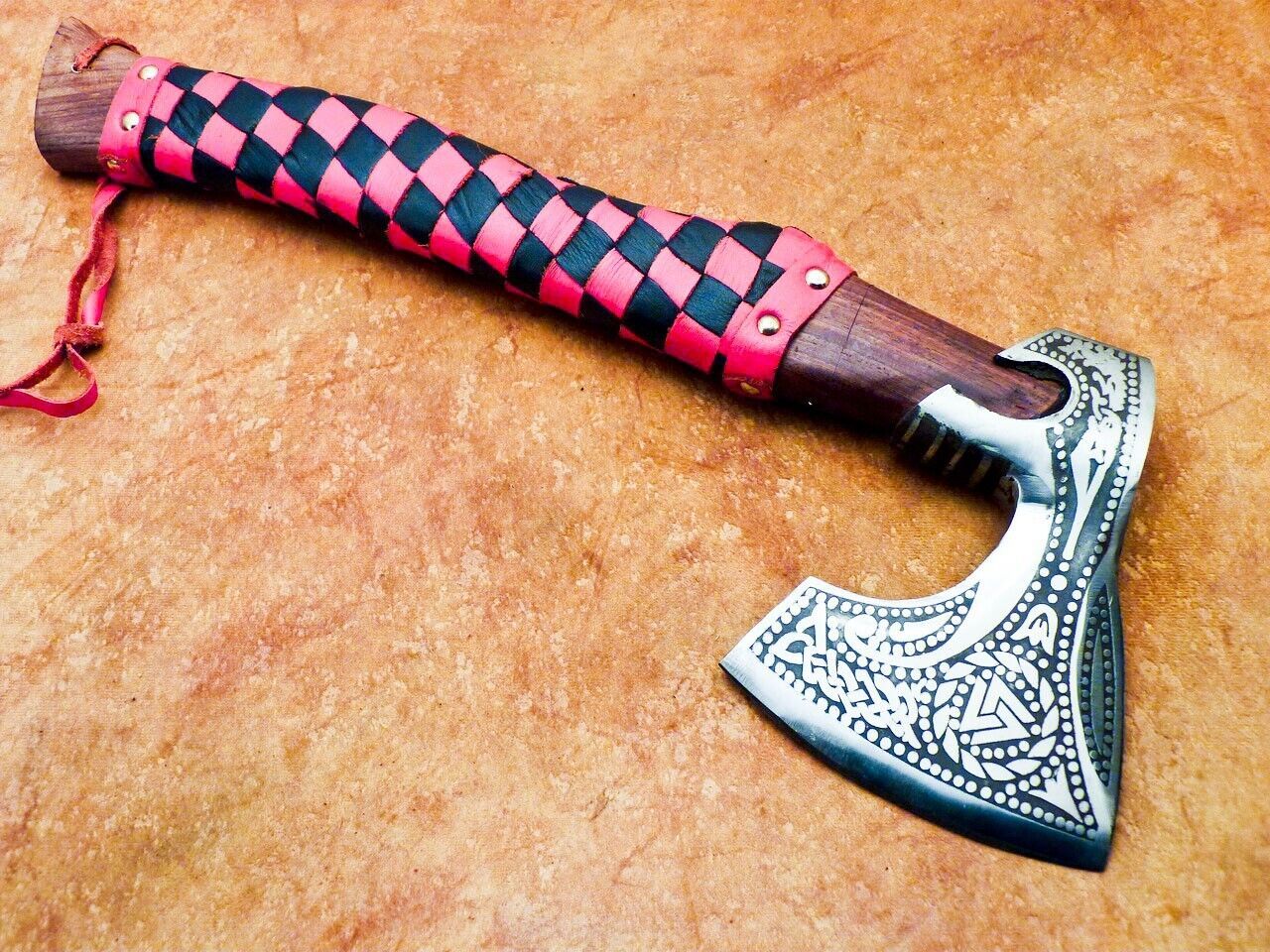 Hand Forged Carbon Steel Viking Bearded Axe 18" Camping Tomahawk with Wood Handle and Leather Sheath