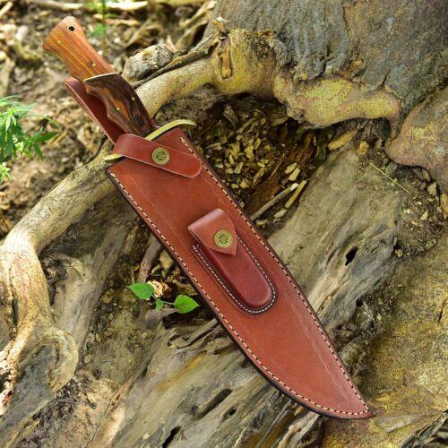 16" Wood Handle Damascus Bowie Knife – Hand Forged Hunting Rambo Blade