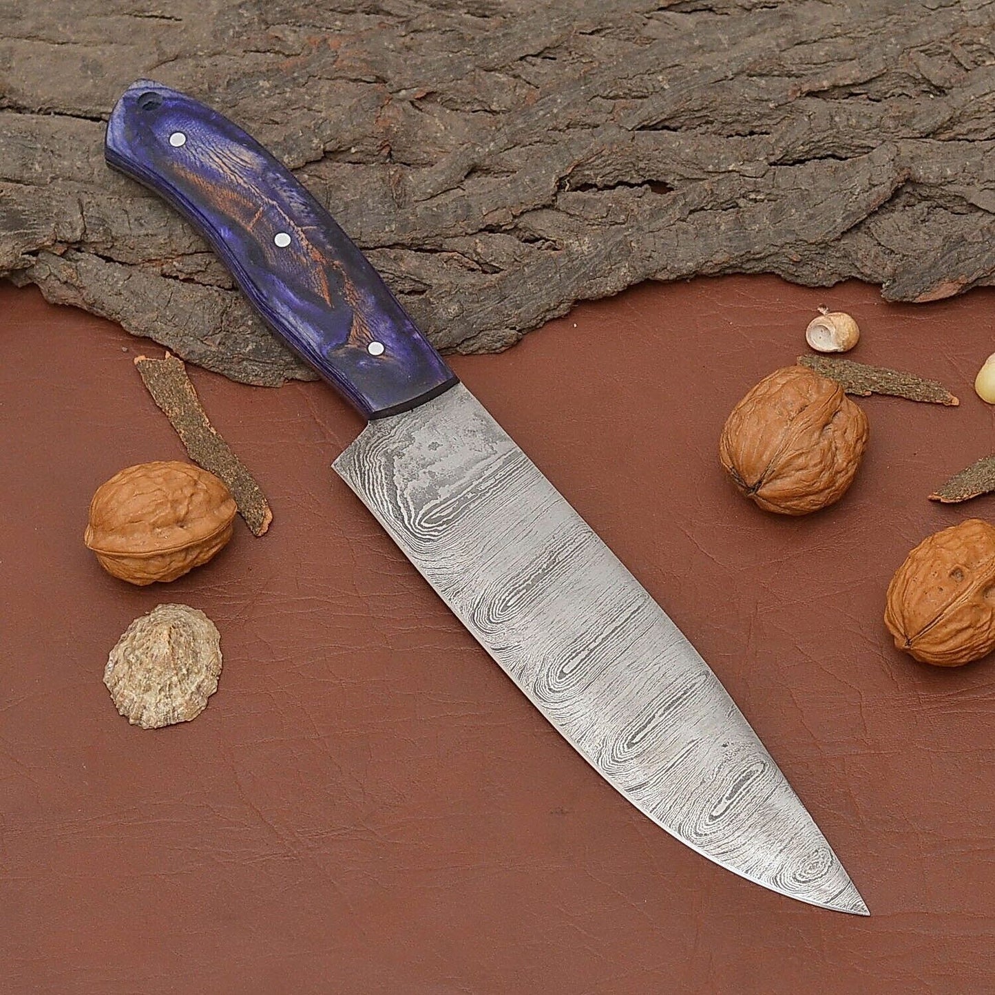 Custom Handmade Damascus Steel Chef Fillet Knife with Elegant Pakka Wood Handle