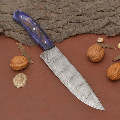 Custom Handmade Damascus Steel Chef Fillet Knife with Elegant Pakka Wood Handle