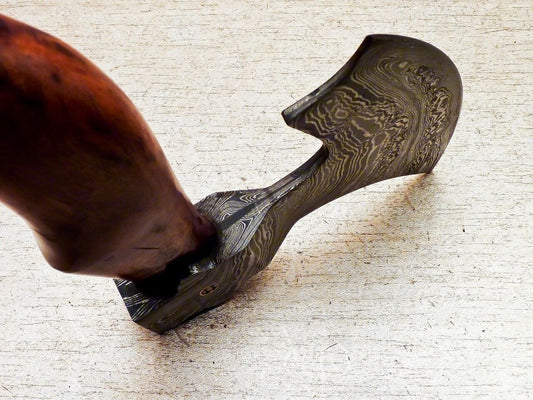 Handmade Damascus Steel Axe Unique Limited Edition with Natural Wood Handle and Leather Sheath