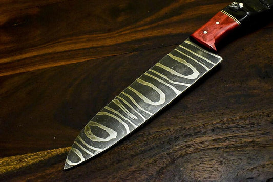 Custom Handmade Damascus Steel Hunting Chef Knife – Ram's Horn Handle, 11"