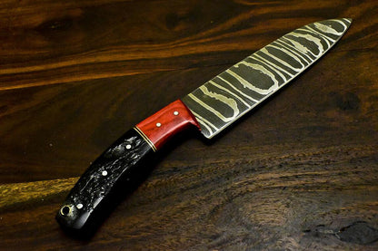 Custom Handmade Damascus Steel Hunting Chef Knife – Ram's Horn Handle, 11"