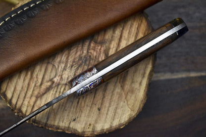 9.5" Forged Skinner Knife Twist Damascus Walnut Wood Handle with Sheath