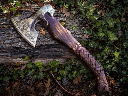 Hand Forged Viking Axe Carbon Steel Battle Ready Bearded Throwing Hatchet with Leather Sheath