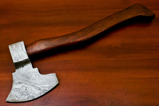 Handmade Damascus Steel Tomahawk Hatchet Axe with Walnut Handle and Leather Sheath – 15 Inch