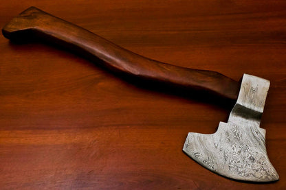 Handmade Damascus Steel Tomahawk Hatchet Axe with Walnut Handle and Leather Sheath – 15 Inch
