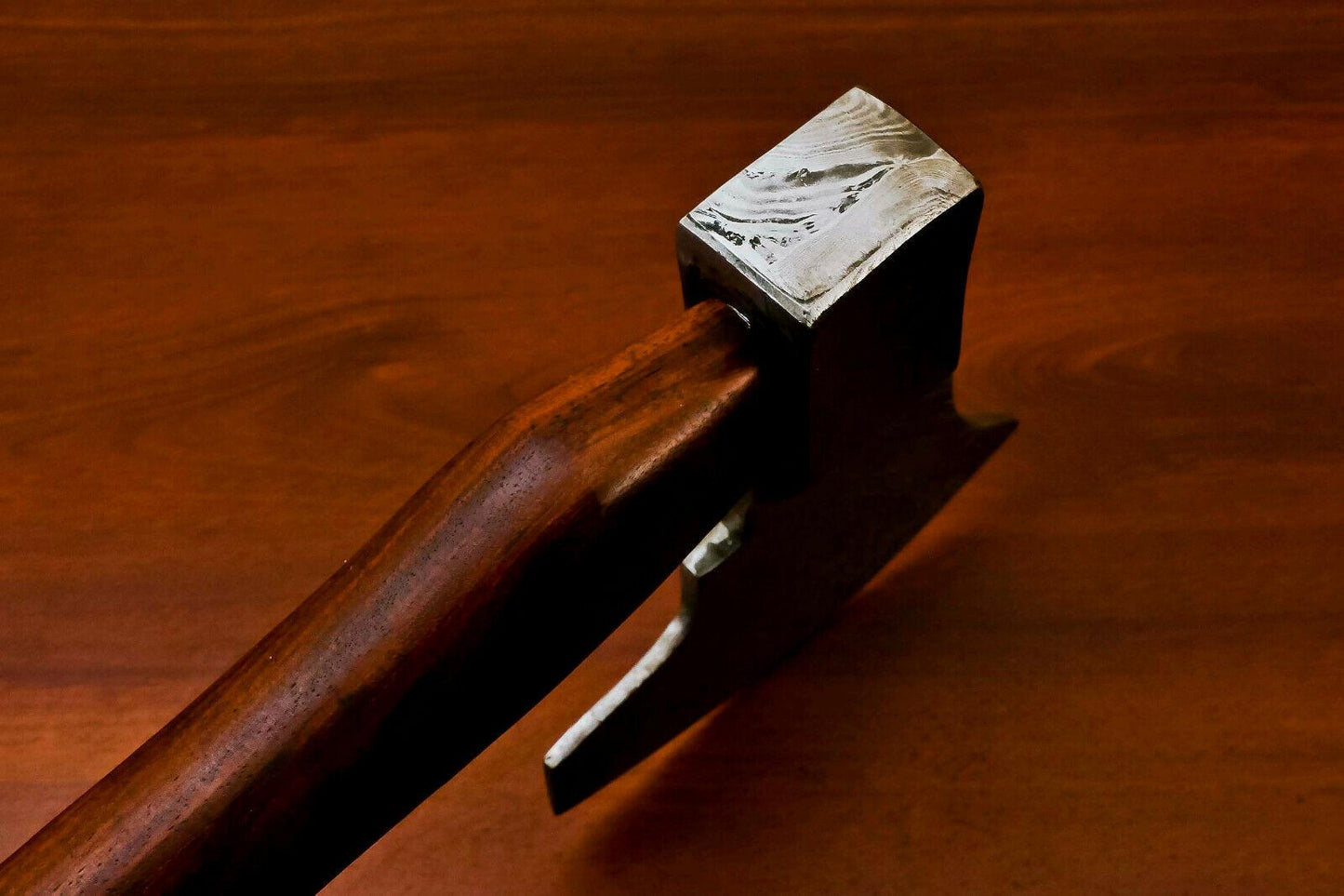 Handmade Damascus Steel Tomahawk Hatchet Axe with Walnut Handle and Leather Sheath – 15 Inch