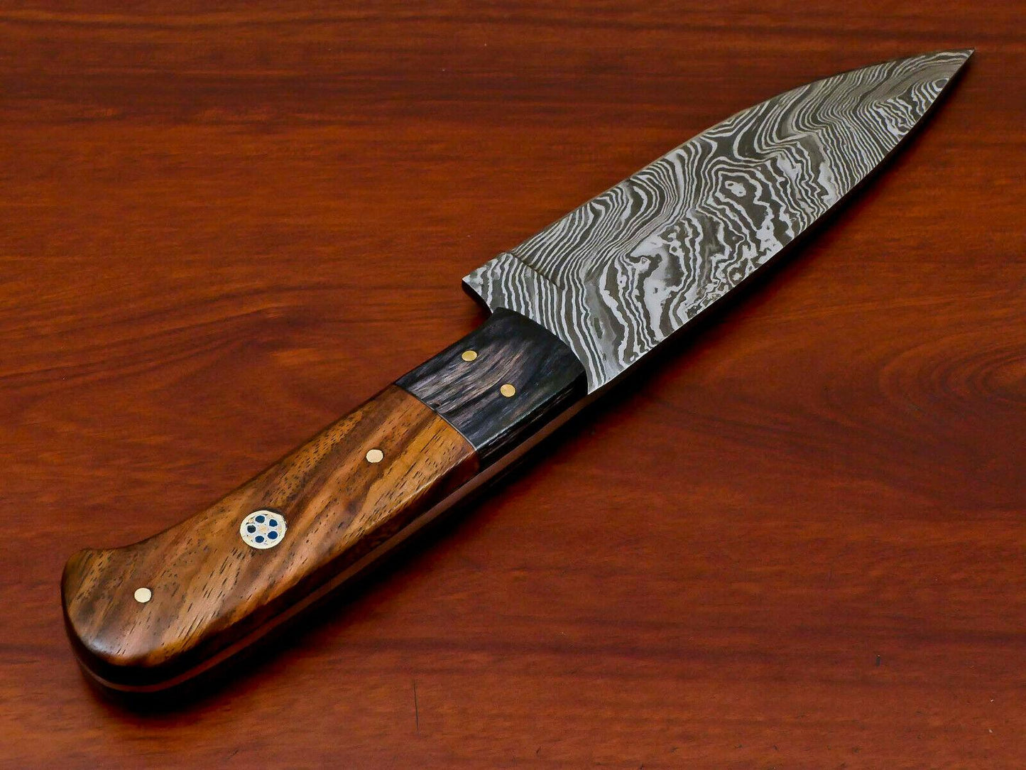 Handmade Damascus Chef Knife – Full Tang 10" Kitchen Knife with Rosewood & Hardwood Handle