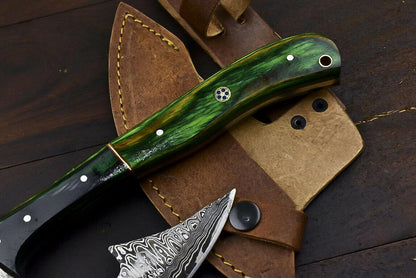 Hand Forged Damascus Axe Hard Wood Handle Damascus Steel Axe Clever Chopper Knife with Leather Sheath