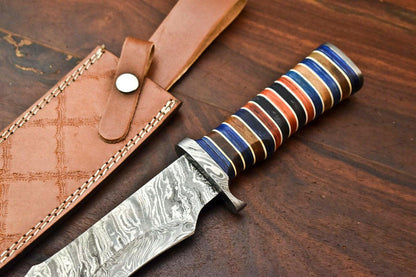 15" Damascus Steel Bowie Knife with Hardwood Handle
