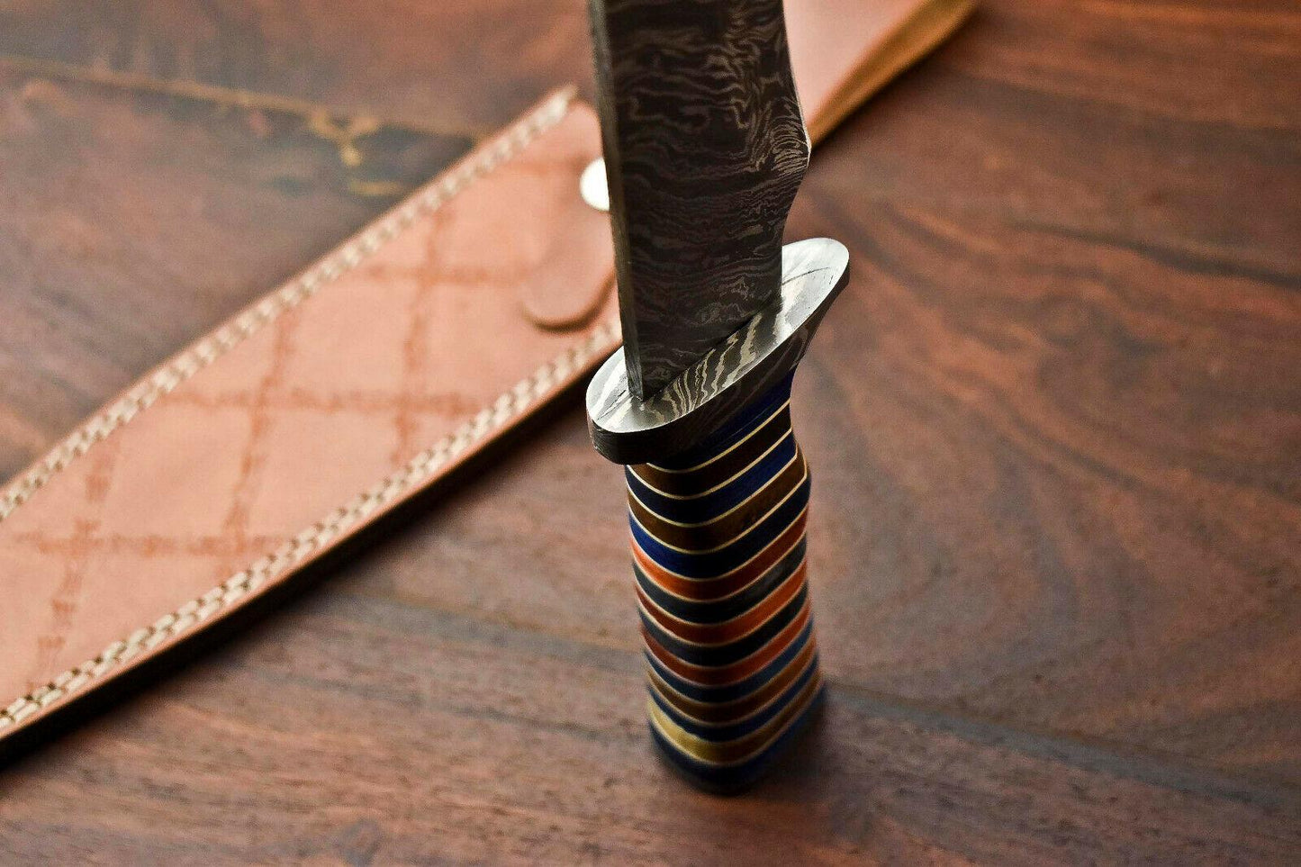 15" Damascus Steel Bowie Knife with Hardwood Handle