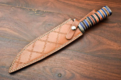 15" Damascus Steel Bowie Knife with Hardwood Handle