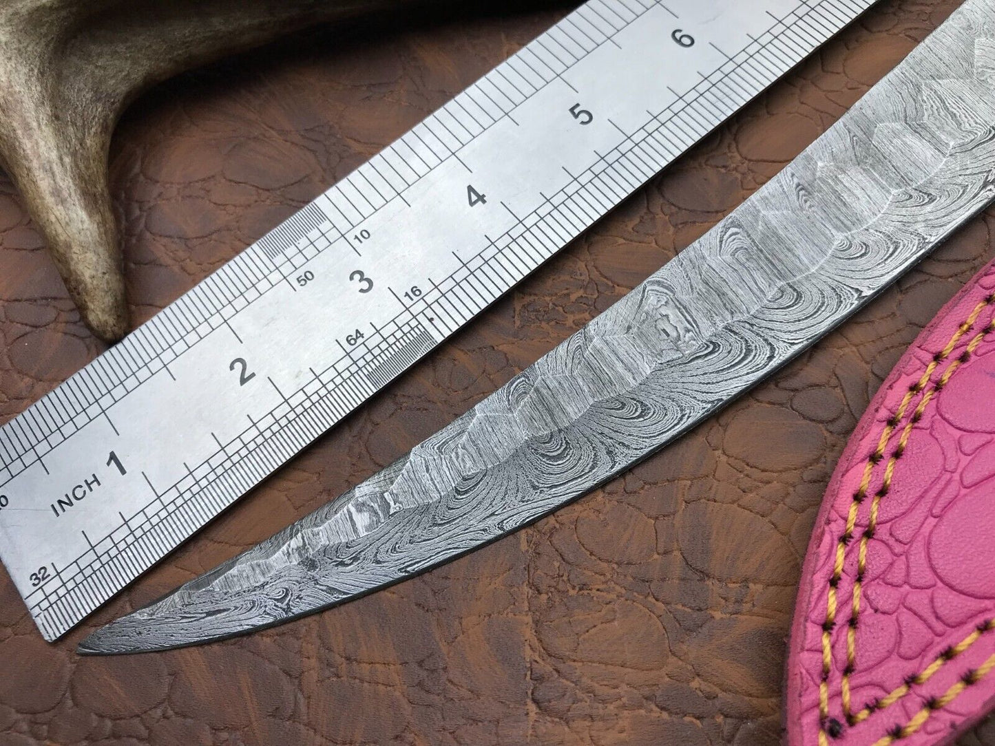 14" Hand Forged Damascus Fillet Knife Custom Fillet Knife with Leather Sheath