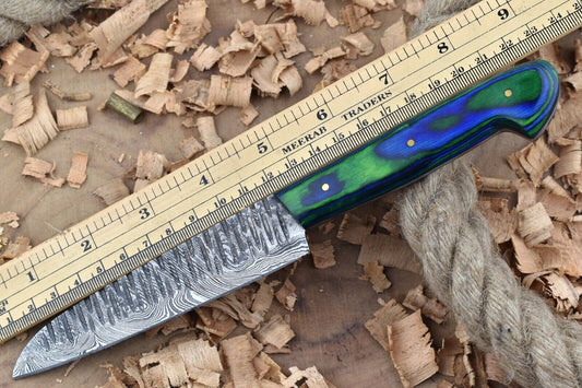 Custom Handmade Forged Damascus Steel Kitchen Chef Knife with Blue & Green Dollar Thappa Handle