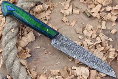 Custom Handmade Forged Damascus Steel Kitchen Chef Knife with Blue & Green Dollar Thappa Handle