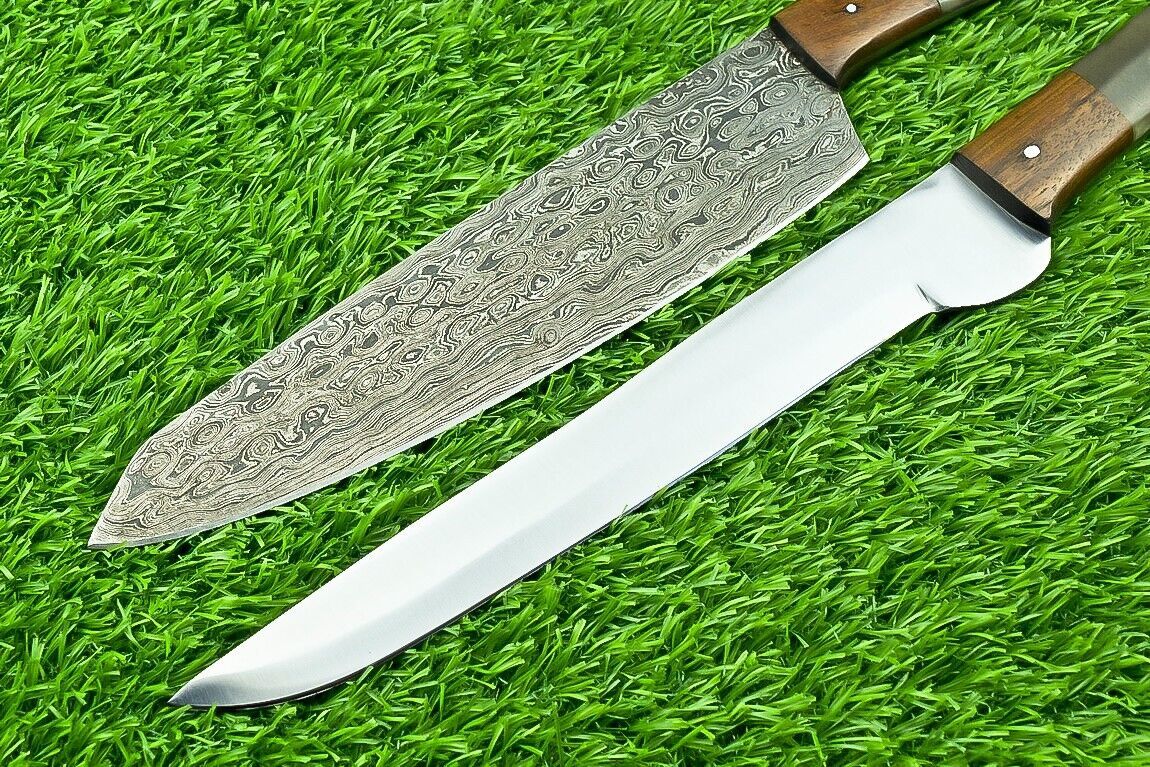 Lot of 2 Handmade Damascus & D2 Steel Chef Knives | Forged Kitchen Knife Set