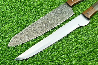Lot of 2 Handmade Damascus & D2 Steel Chef Knives | Forged Kitchen Knife Set