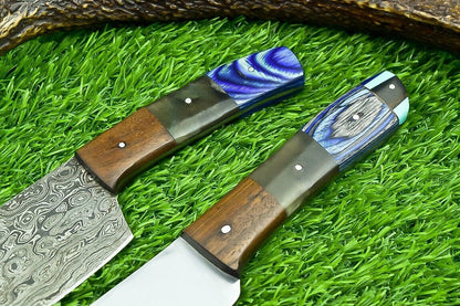 Lot of 2 Handmade Damascus & D2 Steel Chef Knives | Forged Kitchen Knife Set