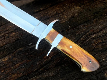 Custom Hand-Forged D2 Steel Hunting Cleaver – Survival Bowie Knife with Leather Sheath