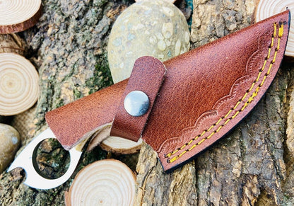 7" Custom Handmade Gut Hook Skinner – High Polish Stainless Steel Blade, Camel Bone Handle, Leather Sheath