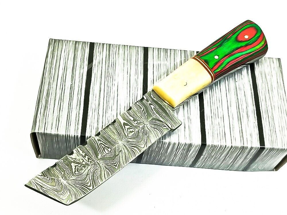 Handmade Damascus Steel Bull Cutter Knife 7" Full Tang Hunting knife with Bone and Wood Handle