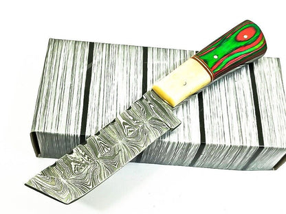 Handmade Damascus Steel Bull Cutter Knife 7" Full Tang Hunting knife with Bone and Wood Handle