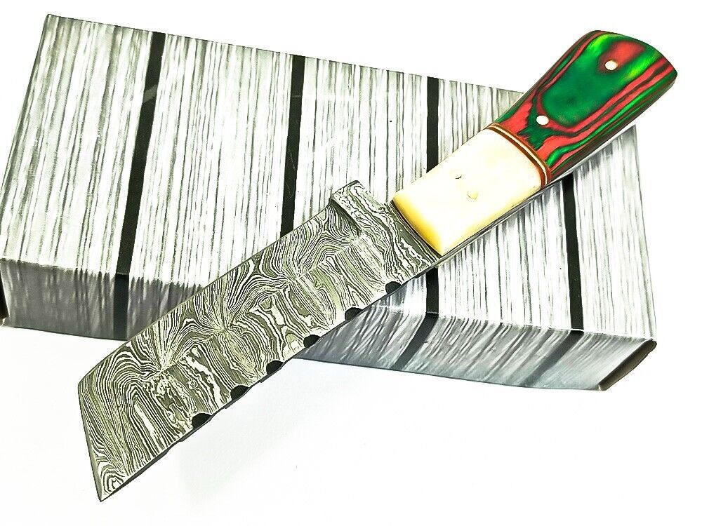 Handmade Damascus Steel Bull Cutter Knife 7" Full Tang Hunting knife with Bone and Wood Handle