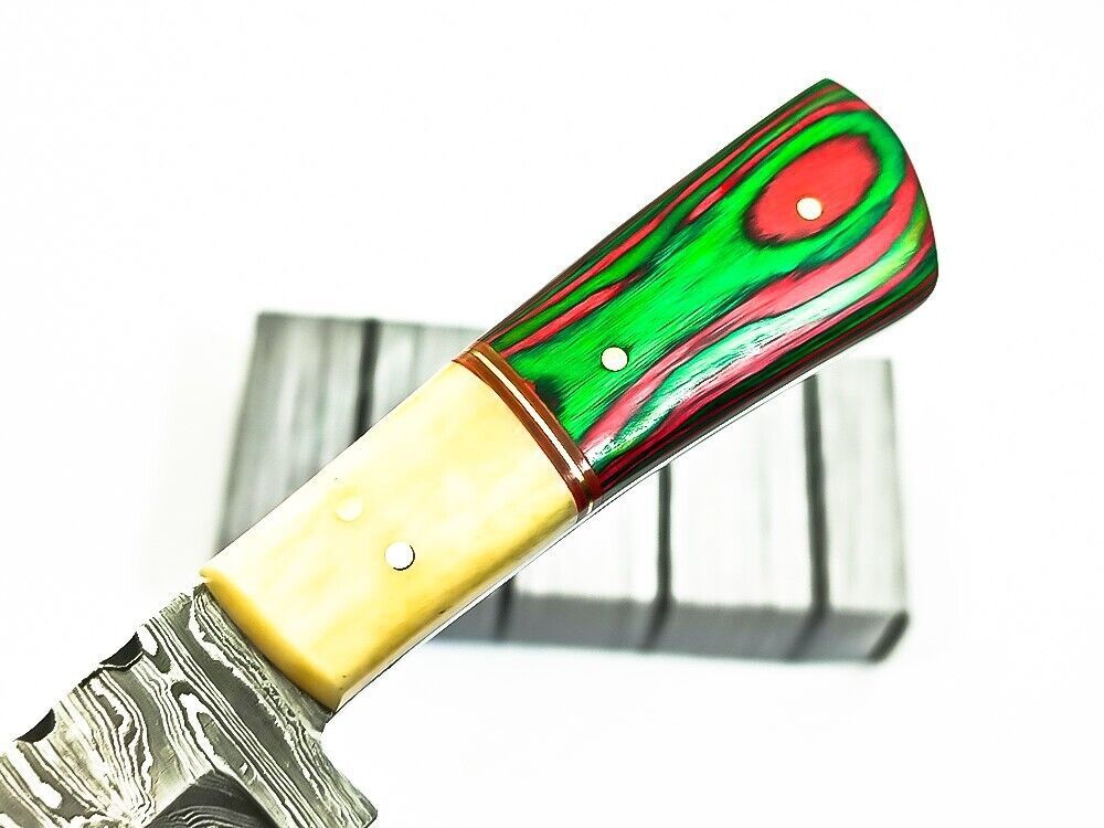 Handmade Damascus Steel Bull Cutter Knife 7" Full Tang Hunting knife with Bone and Wood Handle