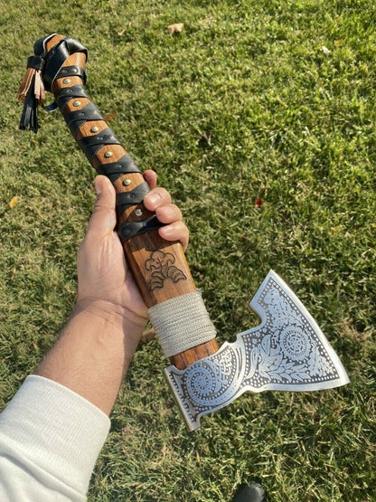Handmade Viking Tomahawk – Forged High Carbon Steel Integral Axe with Leather Sheath