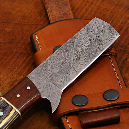 Bull Cutter 8" Best Damascus Steel Bull Cutter Knife Custom Cowboy Bull Knife with Wood Handle
