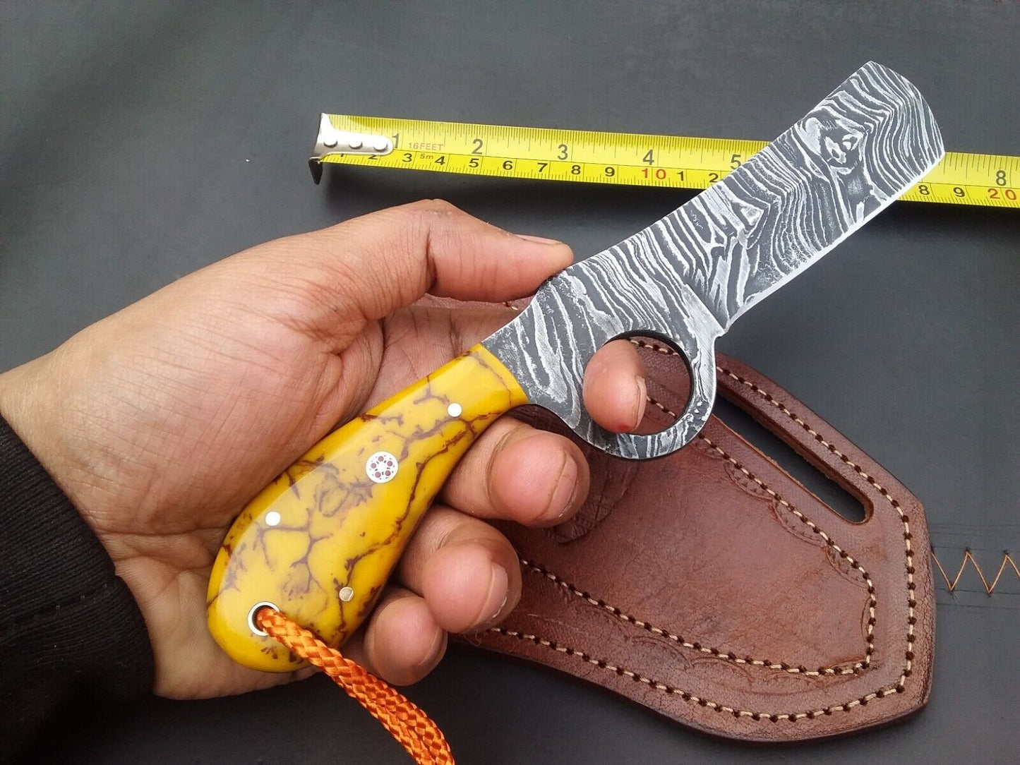 Best Damascus Steel Bull Cutter Knife 8" Custom Cowboy Bull Knife with Resin Handle
