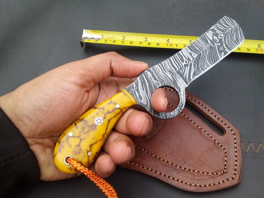 Best Damascus Steel Bull Cutter Knife 8" Custom Cowboy Bull Knife with Resin Handle
